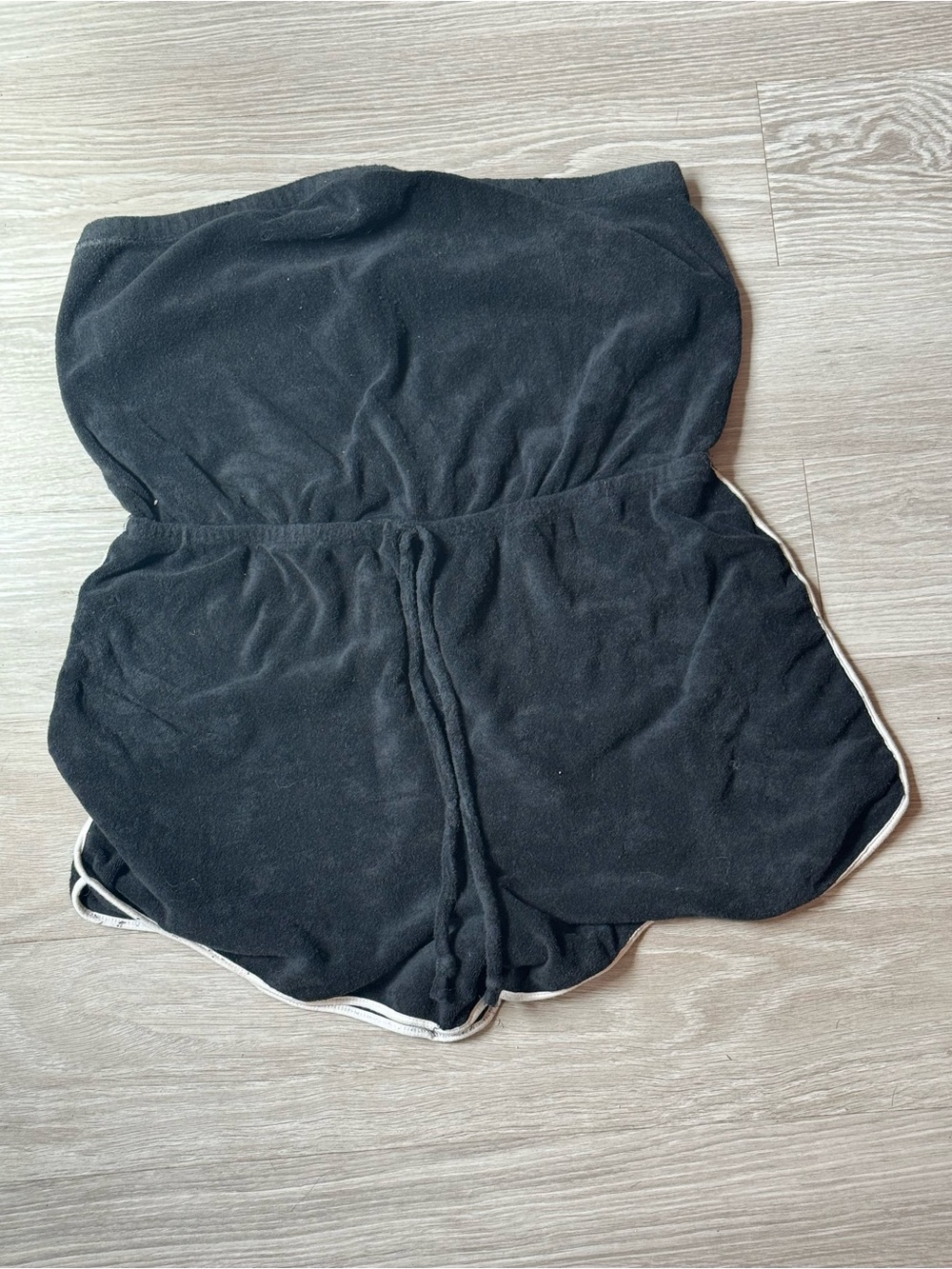 Fashion Nova Black Strapless Terry Romper Shorts